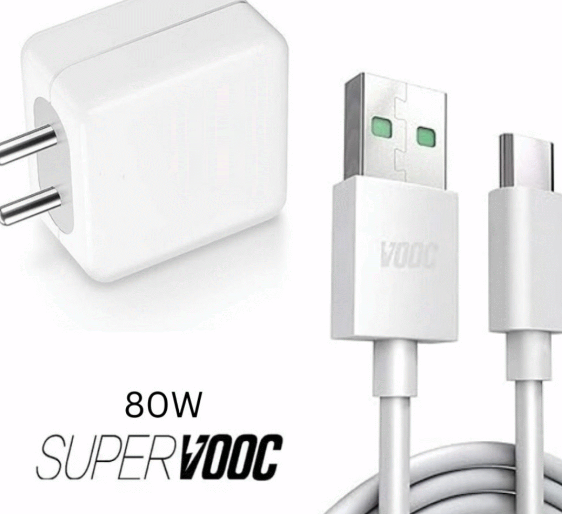 MAK 80W, Super WOOC 6 WALL Charger For Mobile With Detachable Cable (white,Cable Included)