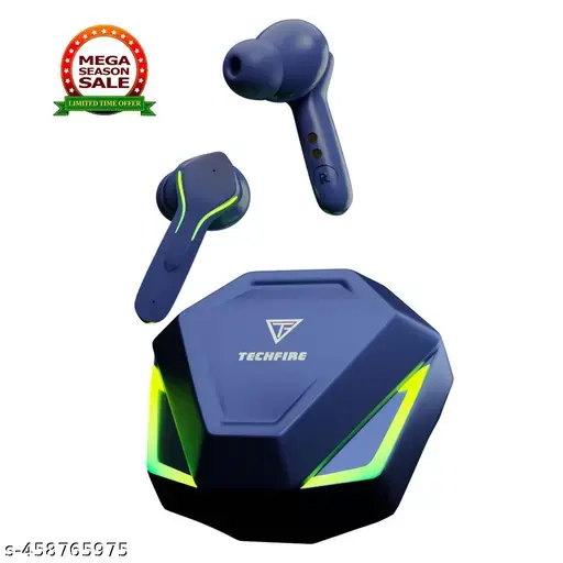 TECHFIRE Bullets 161 with Gaming Mode(40ms Low Latency)Earbuds LEDs & 40 Hours Playback Bluetooth (Blue, True Wireless)