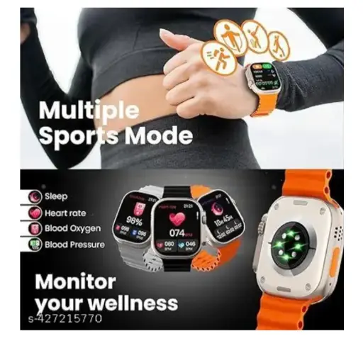 T800_Smart Watch Orange - colour, 1.99" HD Display, Bluetooth Calling, Fitness Tracker, Heart Rate & Blood Pressure Monitor, Sports Modes,Waterproof" Smart Watch