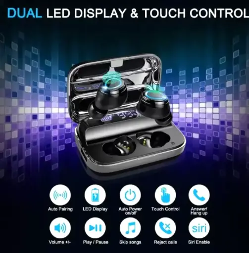 M10 Wireless EarBuds, IPX 7 EarBuds with 250H PlayTime, 1500 Mah Power Bank Bluetooth Headset (Black, Ture Wireless)