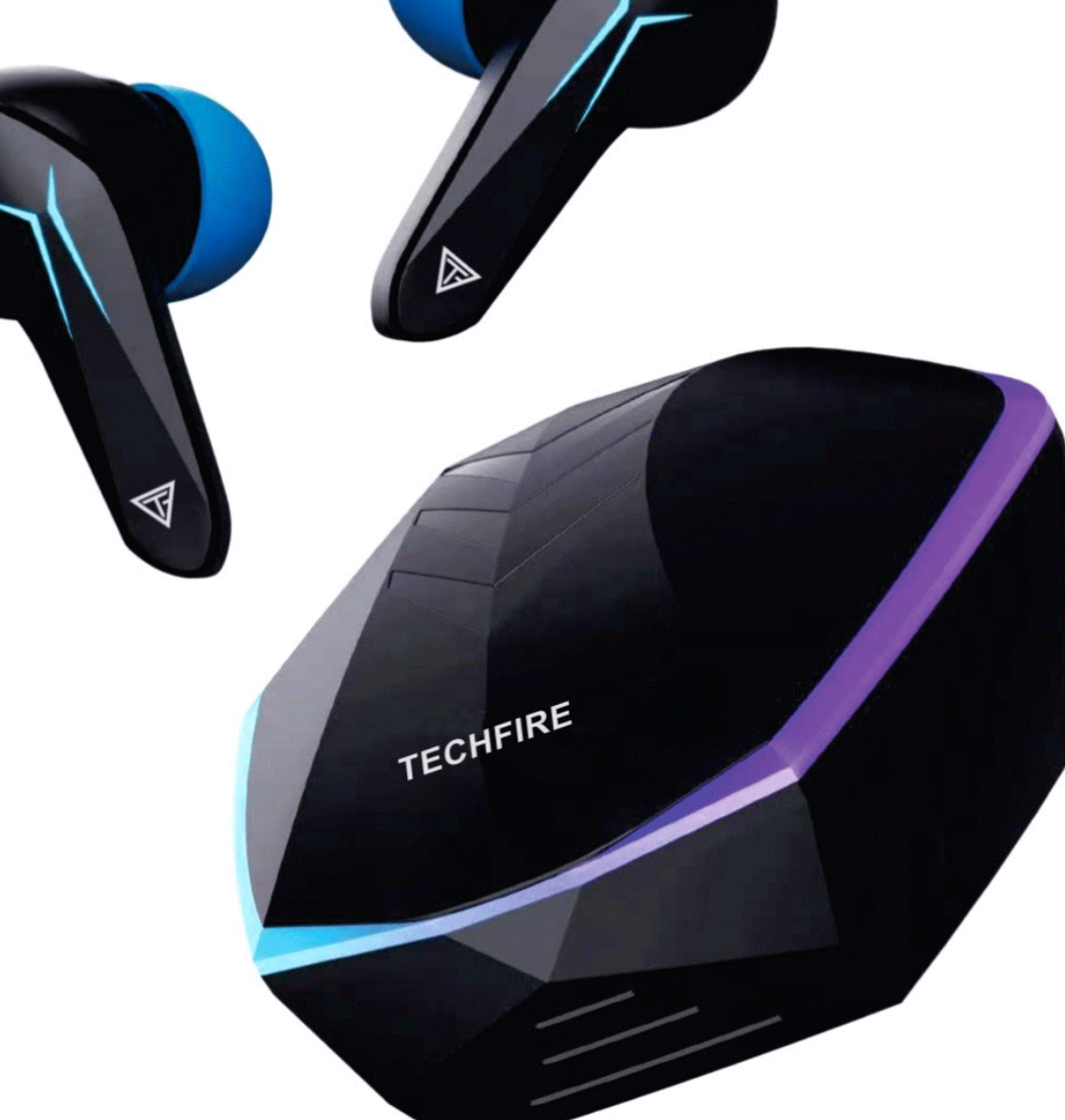 TECHFIRE Bullets 121 with Beast Mode(40ms low latency),RGB LEDS & 40 Hrs Playback Bluetooth Headset (Black Sabre, True Wireless)